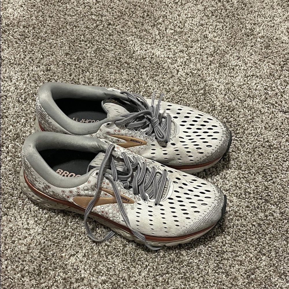 Brooks Light Gray Running Shoes with Copper Accents